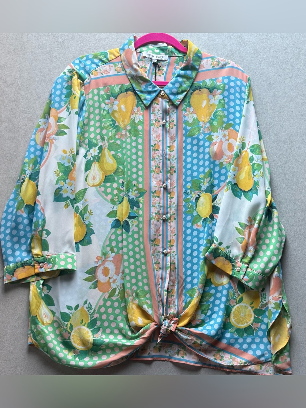 Rose & Olive Yellow Green Blue Fruit-Print Button Down Shirt - Picture 10 of 16